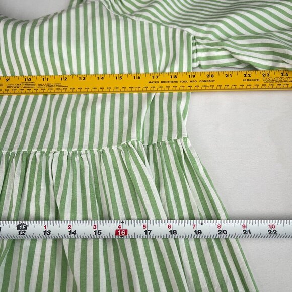 Beachlunchlounge Women Back Bow Babydoll Dress Balloon‎ Sleeve Striped Green L - Picture 12 of 15